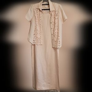 ColdWater Creek woman's Pink Battenburg jkt linen 2-piece dress size: 8